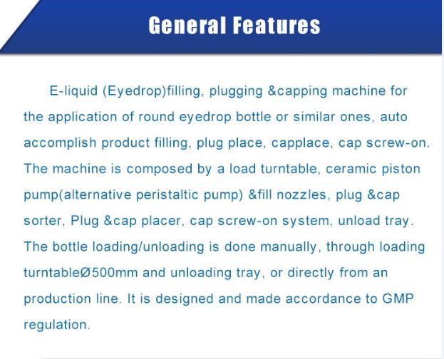 Piston Pump Eye Drop Filling Plugging Sealing Capping Machine