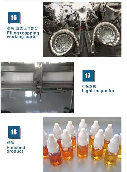 Automatic E Cigarette Liquid Oil Filling Plugging Capping Packing Machine